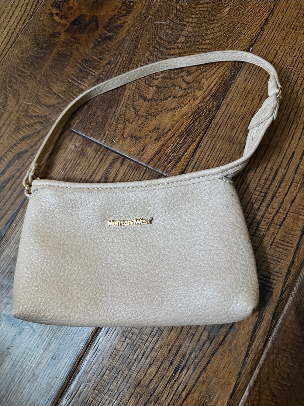 Montana West Cream Pebbled Leather Wristlet with Gold Logo